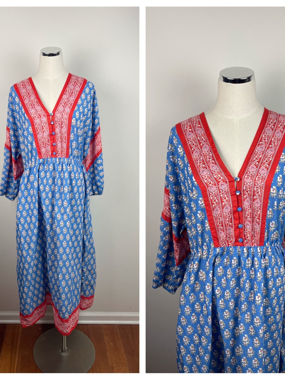 J. Crew Beachwear Blue Orange Floral V Neck Coverup Dress Women Large
